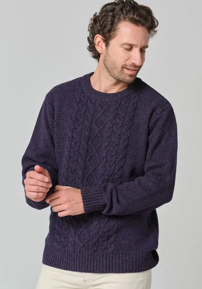 Pull homme col rond  torsadé en laine et soie