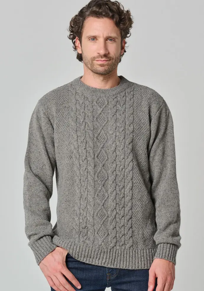 Pull homme col rond  torsadé en laine et soie