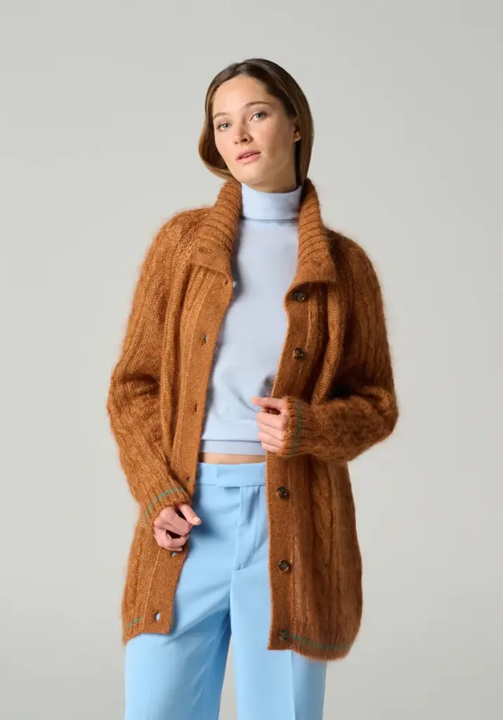 Gilet à torsades en mohair et soie