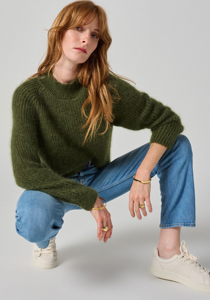 Pull col montant en laine mohair pour femme
