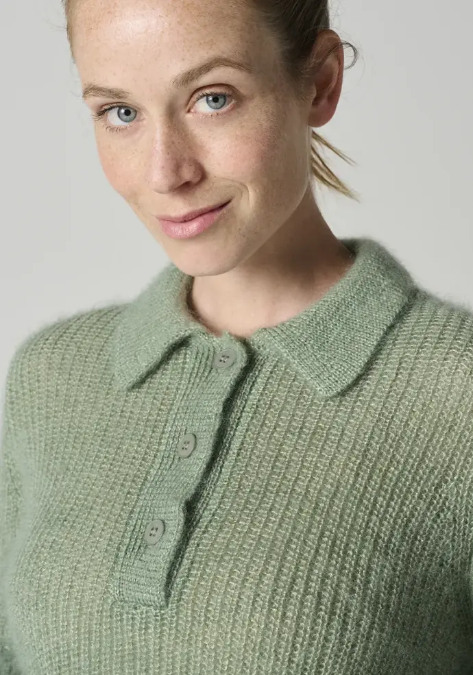 Pull pour femme col polo en mohair et soie