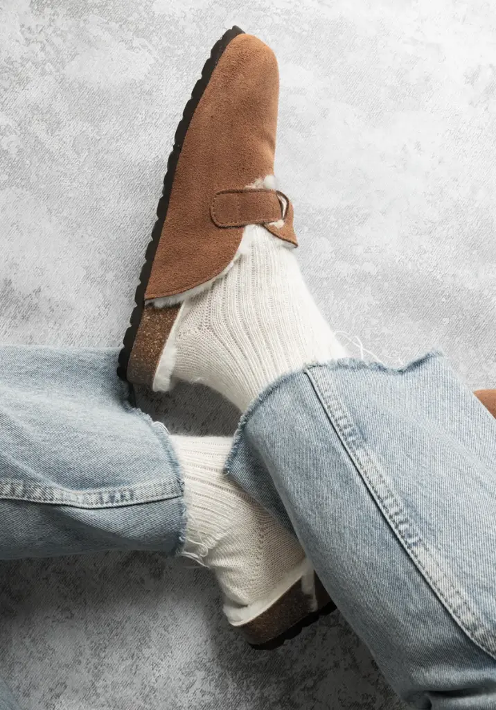 Sabots mixtes en peau lainée