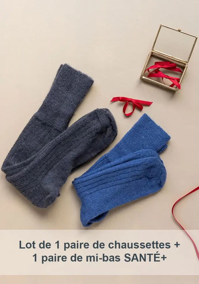 Lot chaussettes + mi-bas mixtes mohair sans élastique