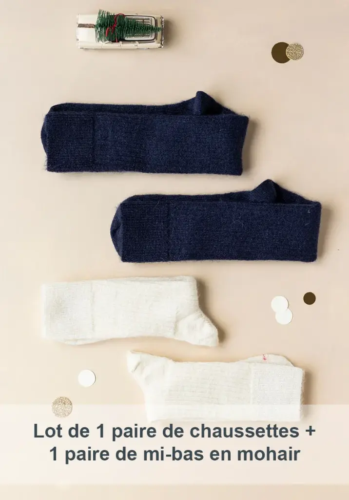 Lot chaussettes + mi-bas mixtes mohair de chevreau