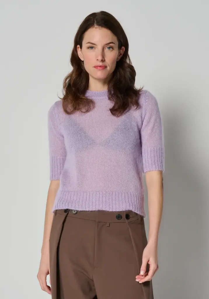 Pull femme manches courtes en mohair et soie