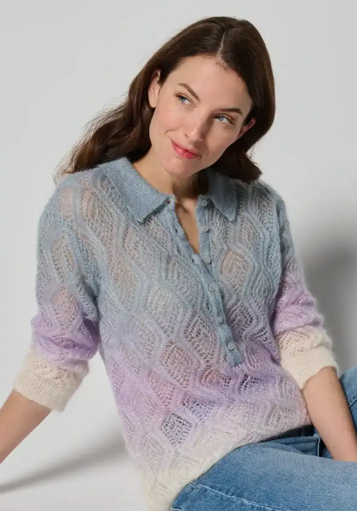 Pull femme maille ajourée mohair et soie