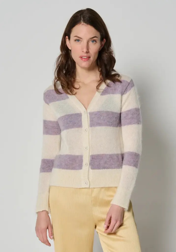 Gilet femme rayé mohair et soie