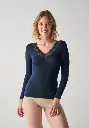 T-shirt femme manches longues laine et soie