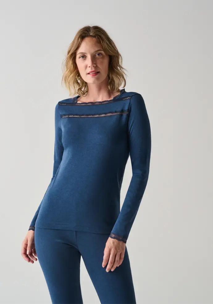 T-shirt femme manches longues en coton gratté