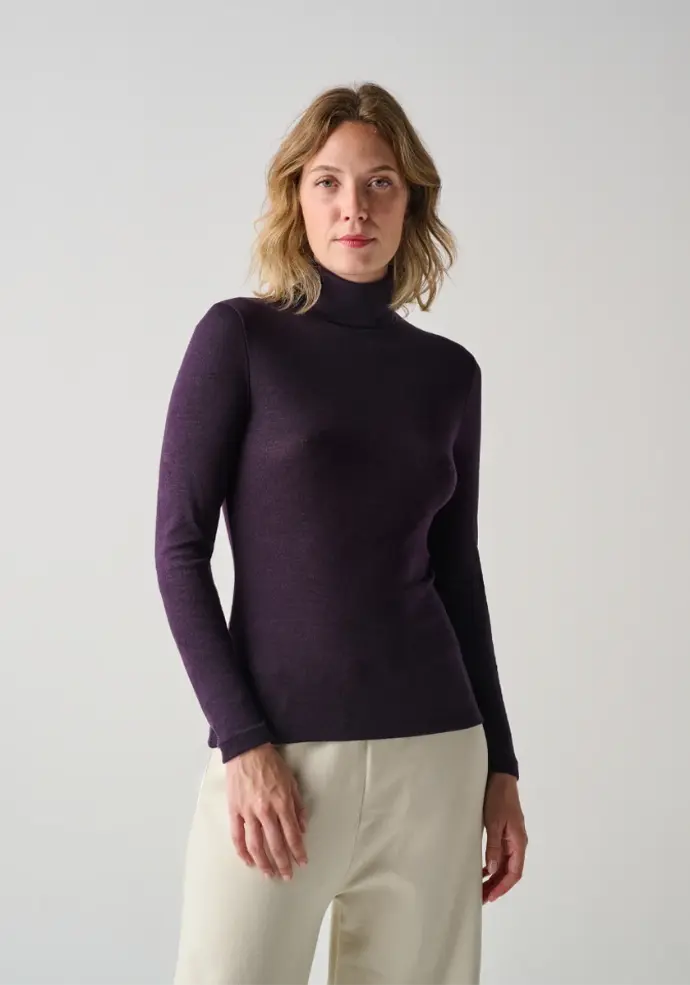Sous pull femme col roulé mérinos et soie