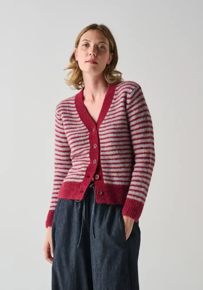 Cardigan femme en laine et alpaga rayé
