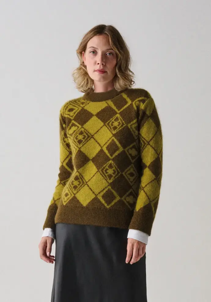 Pull jacquard en mohair et soie femme