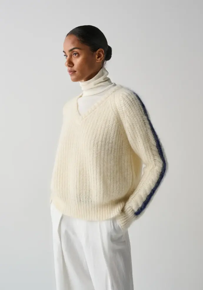 Pull femme col V mohair et soie 