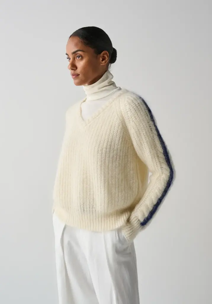 Pull femme col V mohair et soie 