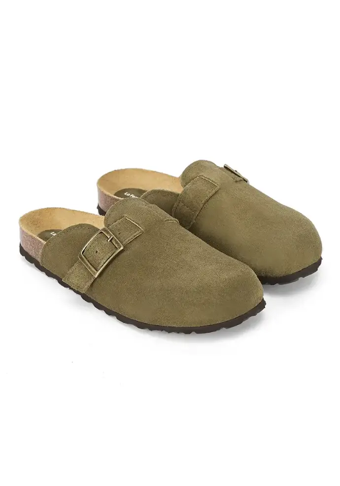 Sandales mixtes en cuir couleur kaki