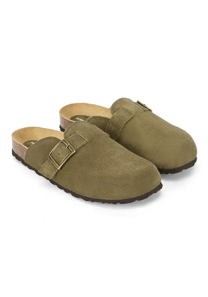 Sandales mixtes en cuir couleur kaki