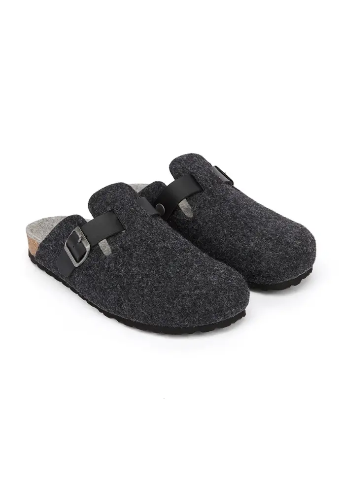 Mules homme feutre de laine et cuir