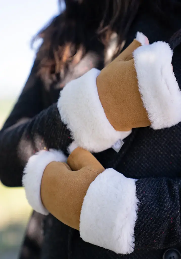 Mitaines en peau couleur miel