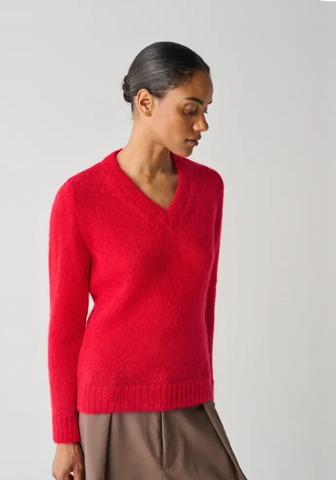 Pull col V en mohair de chevreau femme