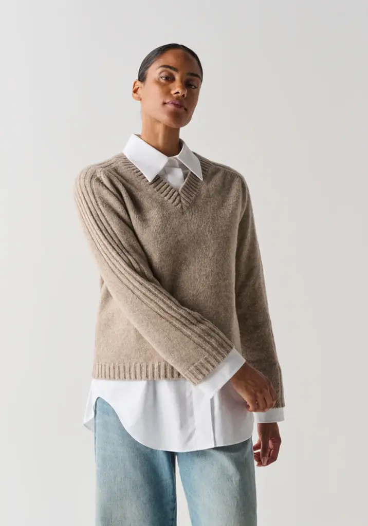 Pull femme col V laine et duvet de yack