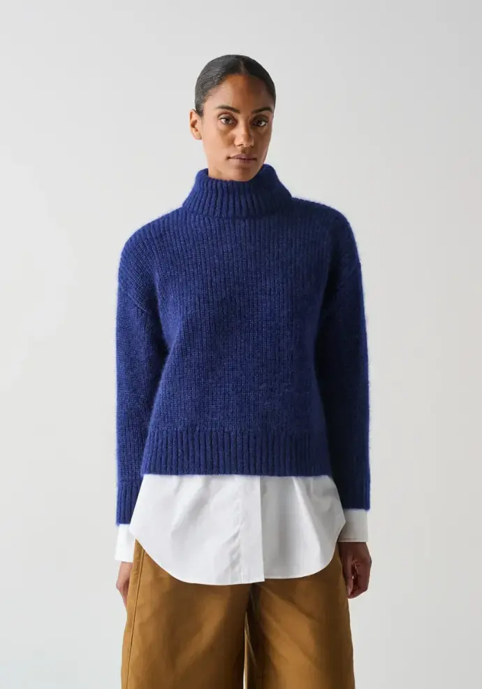 Pull femme col montant en mohair et soie