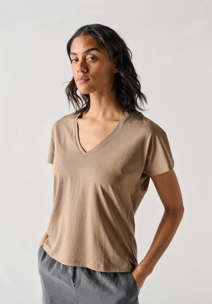 T-shirt femme col V 100% coton Pima