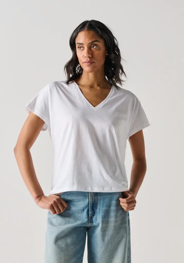 T-shirt femme col V 100% coton Pima