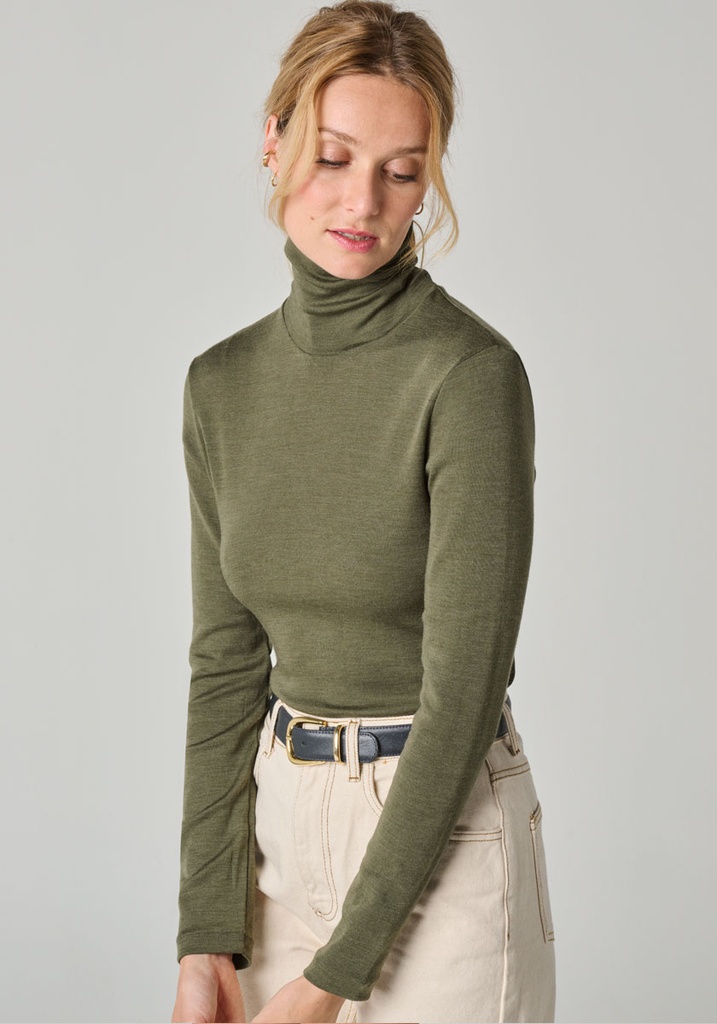 Sous Pull femme col roulé mérinos et soie