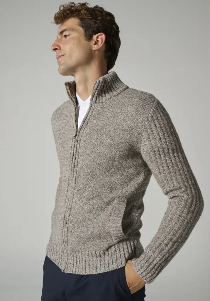 Gilet homme zippé en laine col montant