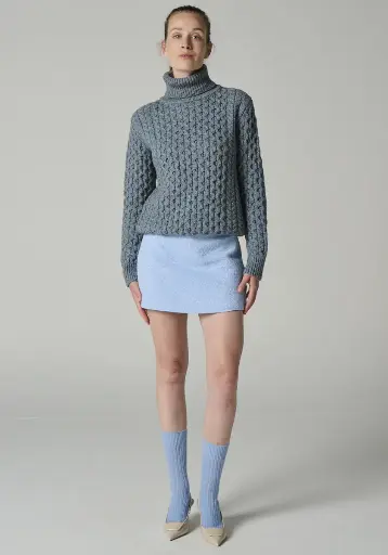 Pull col roulé femme en laine maille nid d'abeille