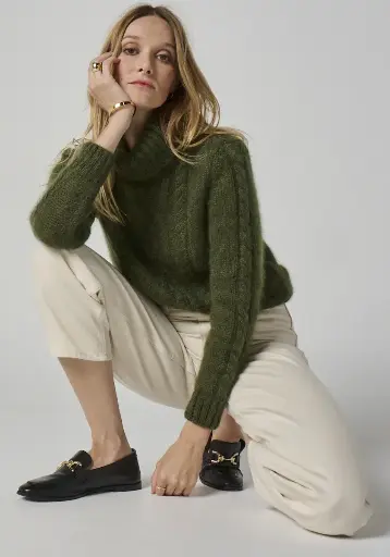 Pull femme col roulé en laine mohair de chevreau