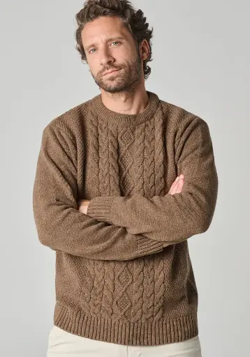 Pull col rond en laine et soie pour homme