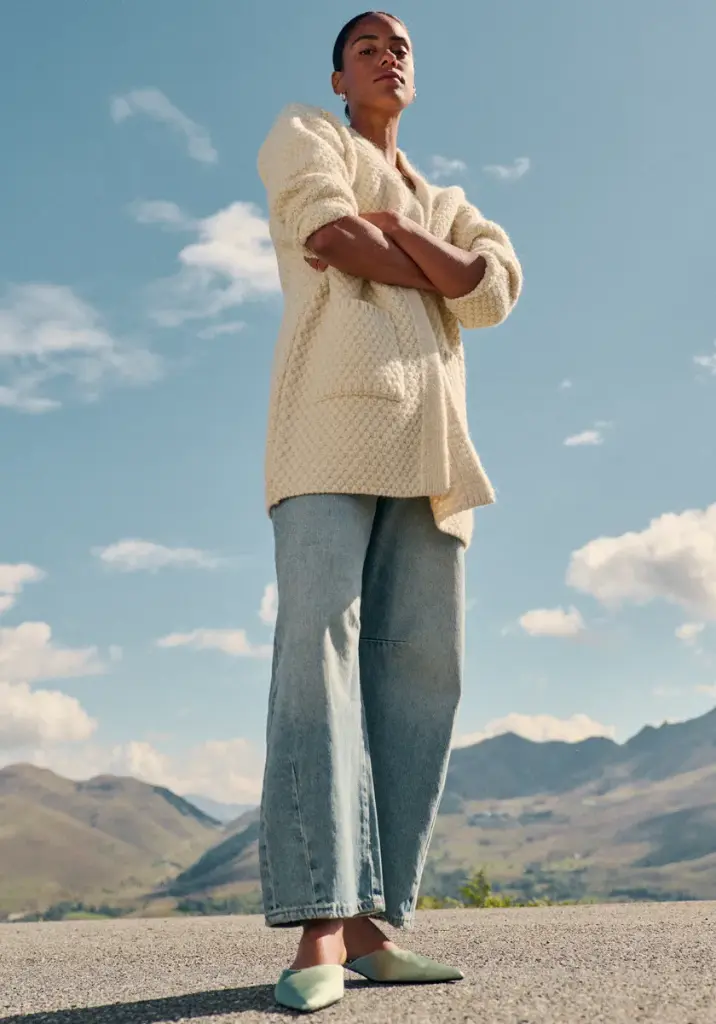 Veste longue pour femme en mohair et laine