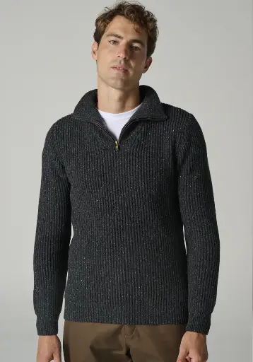 Pull Homme Col Haut Demi-cou En Laine Mérinos 50% - Fabriqué En Italie, Taille Régulière, Neuf Avec étiquette
