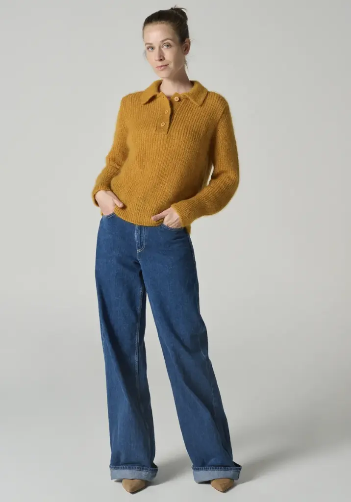 Pull col polo en laine et soie femme