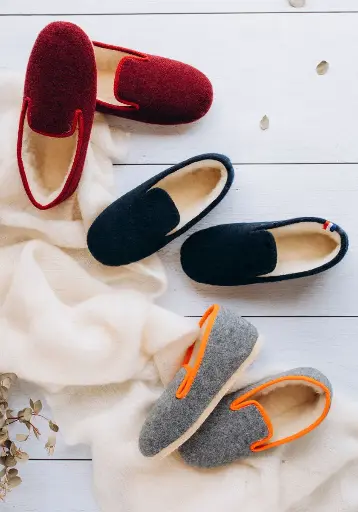 Chaussons unis mixtes en laine semelle feutre