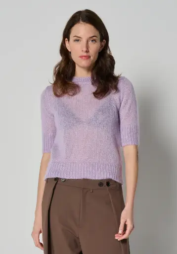 Pull femme manches courtes en mohair et soie