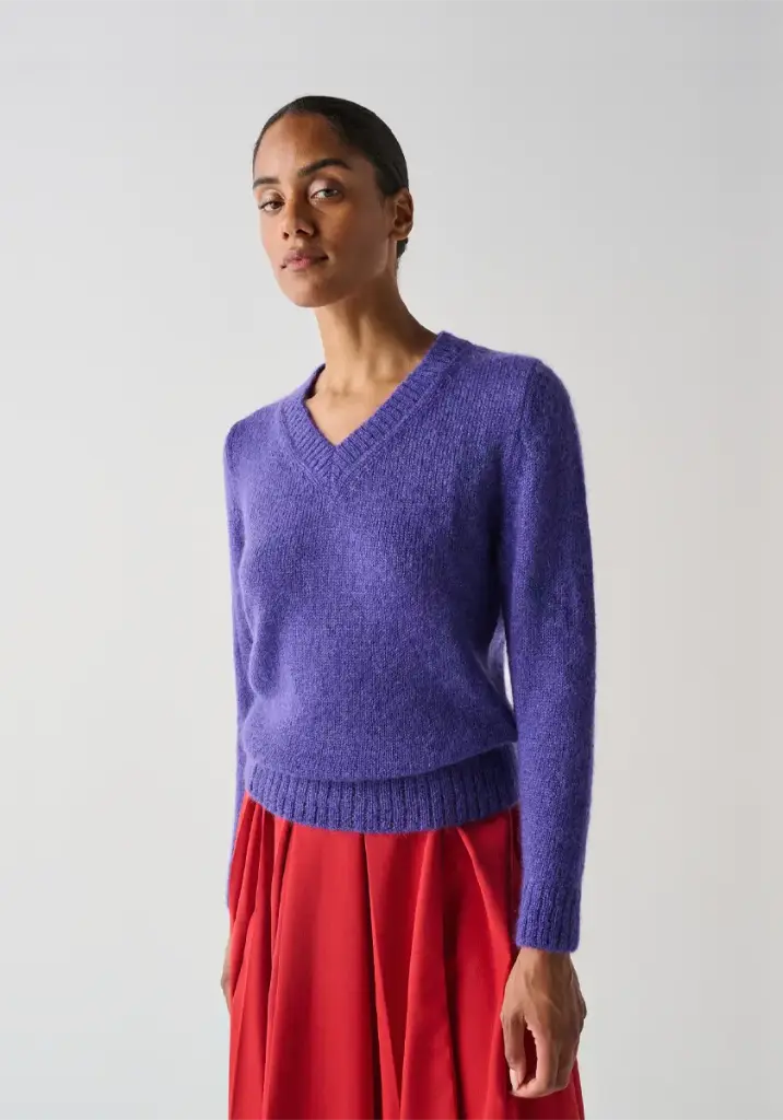 Pull col V en mohair de chevreau femme