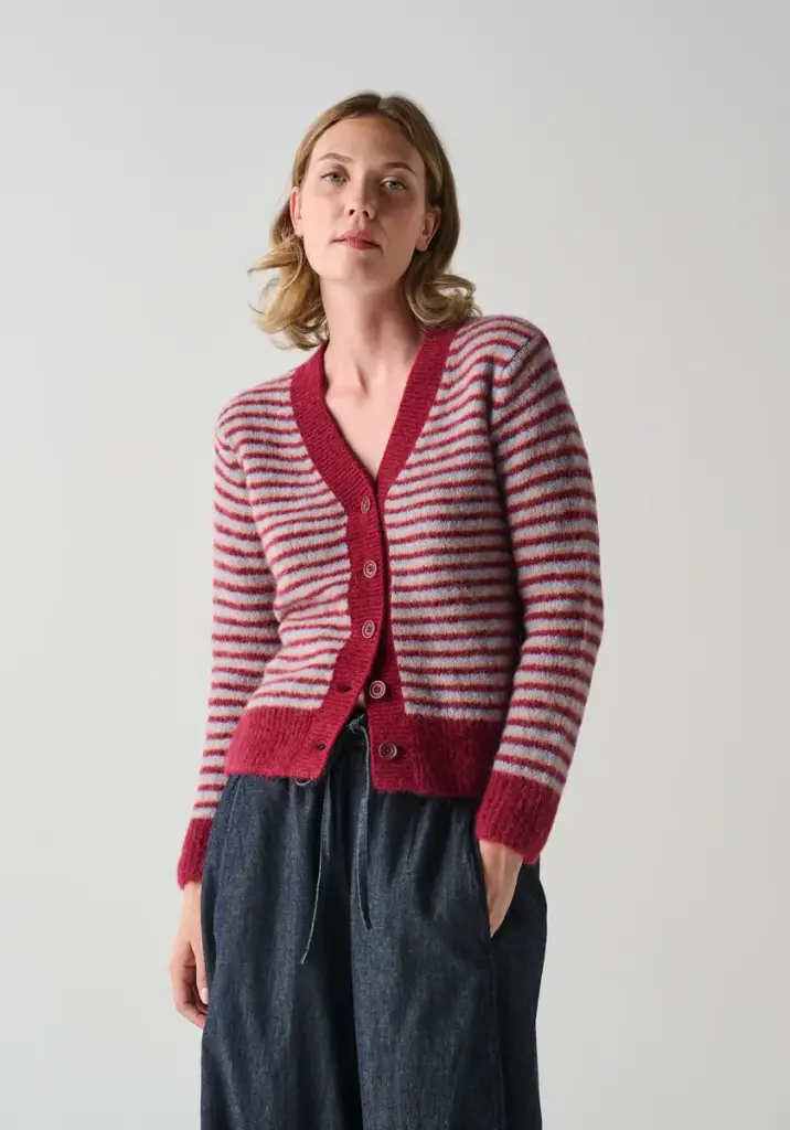 Cardigan femme en laine et alpaga rayé
