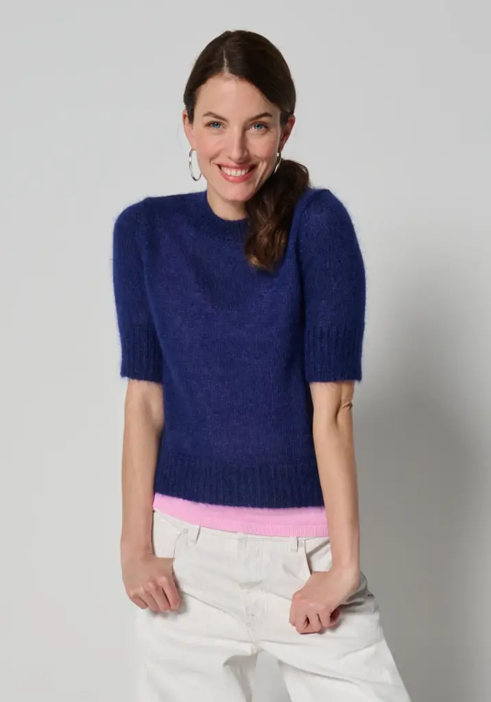 Pull femme en mohair et soie bleu marine