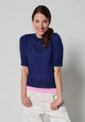 Pull femme en mohair et soie bleu marine