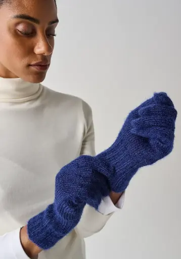 Gants femme en laine mohair couleur bleu