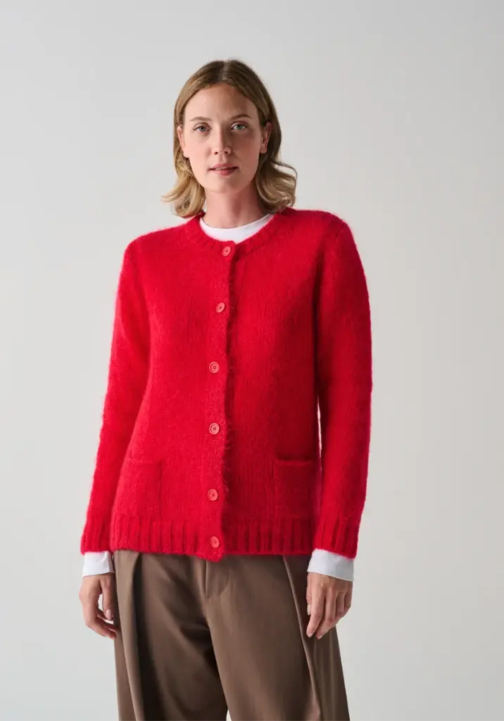 Gilet femme en mohair couleur rouge