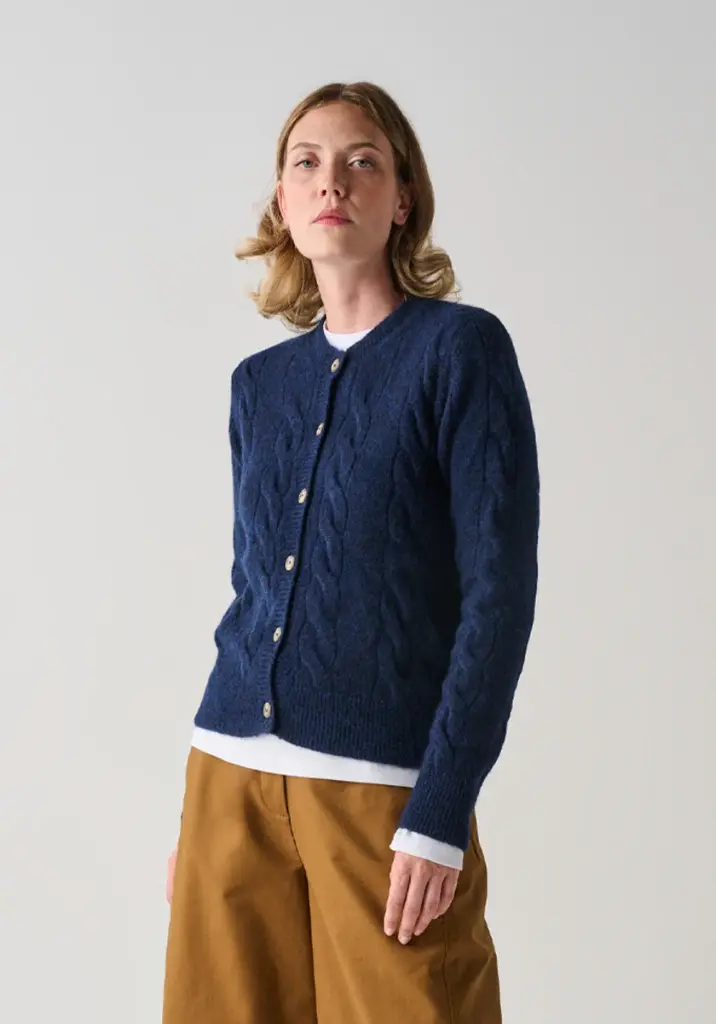Cardigan femme en laine et alpaga bleu marine
