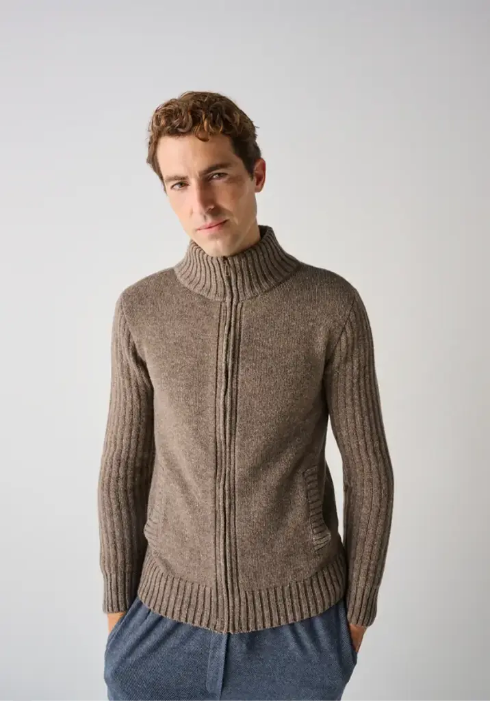 Gilet zippé homme en laine et yack marron