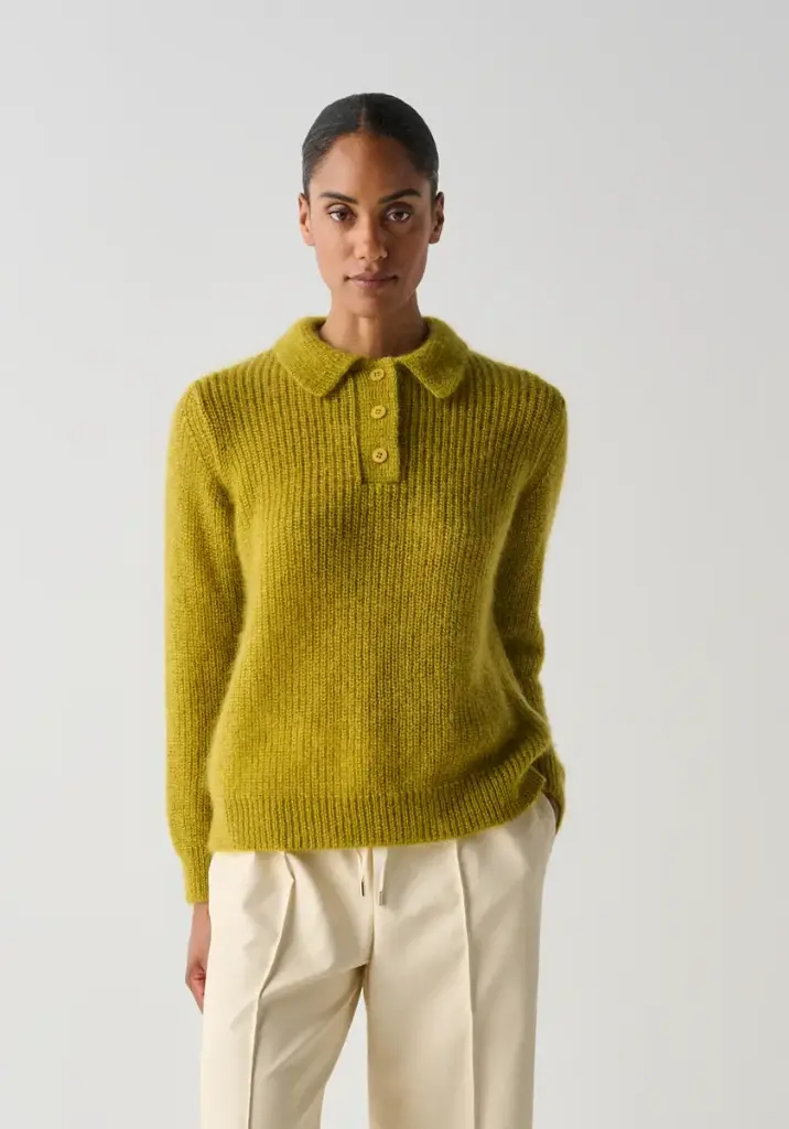 Pull femme col polo en mohair de chevreau