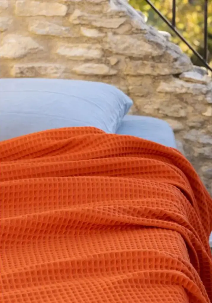 Couverture 100% laine mérinos couleur orange