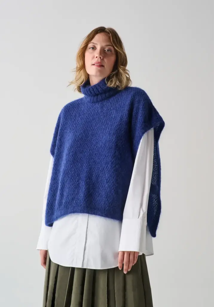 Poncho femme en mohair col montant