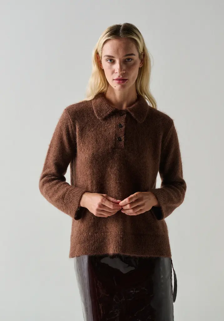 Pull femme mohair et soie col polo