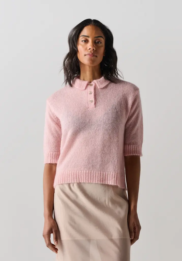 Pull femme col polo manches courtes